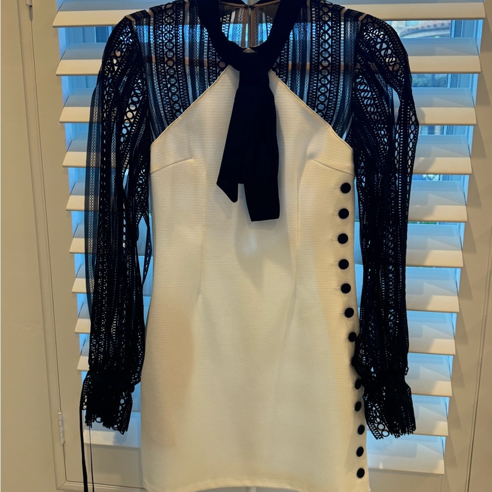 Self-Portrait Black and White Lace Long Sleeve Dress